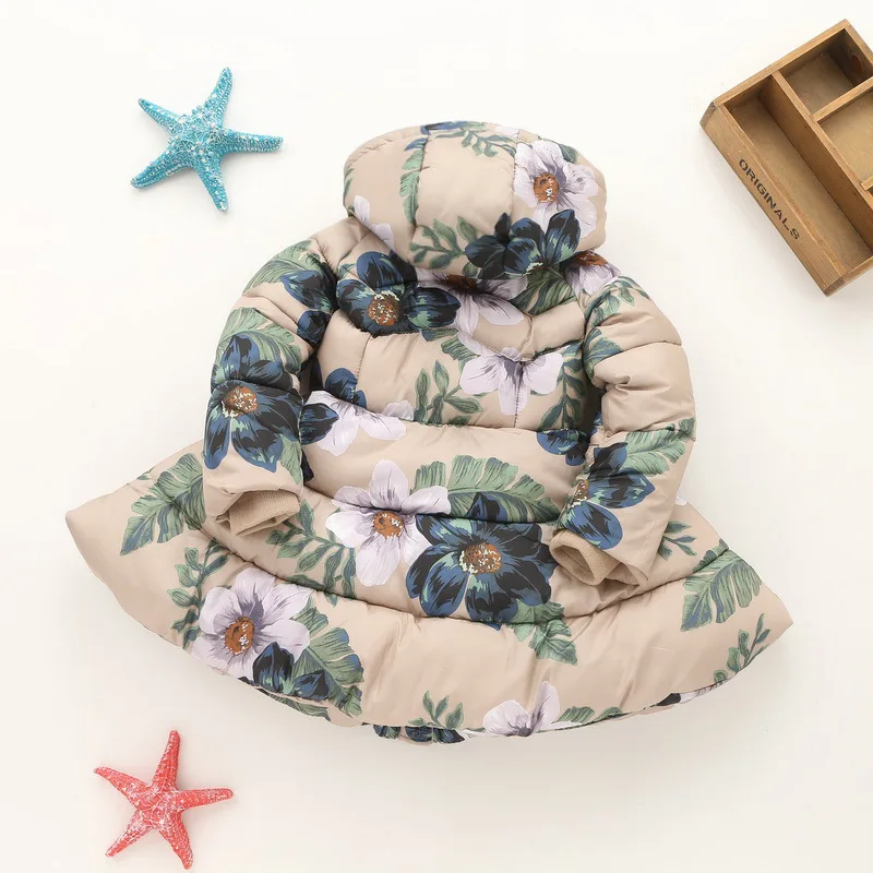 2019 New Girls Hooded Coat Kid Print Flower Winter Warm Thicken Christmas Girl School Cute Outerwear Toddler Princess Jacket | Детская