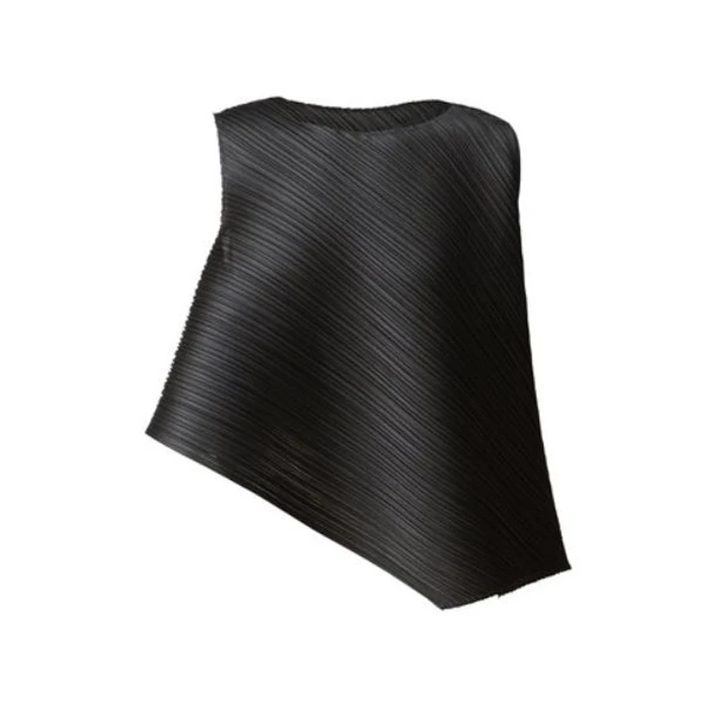 Changpleat летняя Новинка свободная Асимметричная Женская футболка Топы Miyak плиссированные модные неровные без рукавов однотонные женские футболки - Цвет: Black