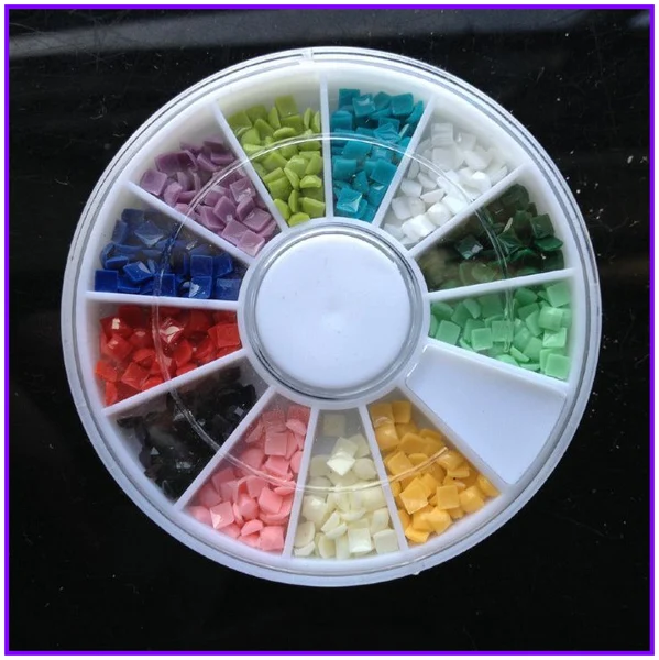 

1X Wheel Nail Art Rhinestones Decoration 3D 12 Design Mix Color Glitter Square Gems Nail Studs AA005