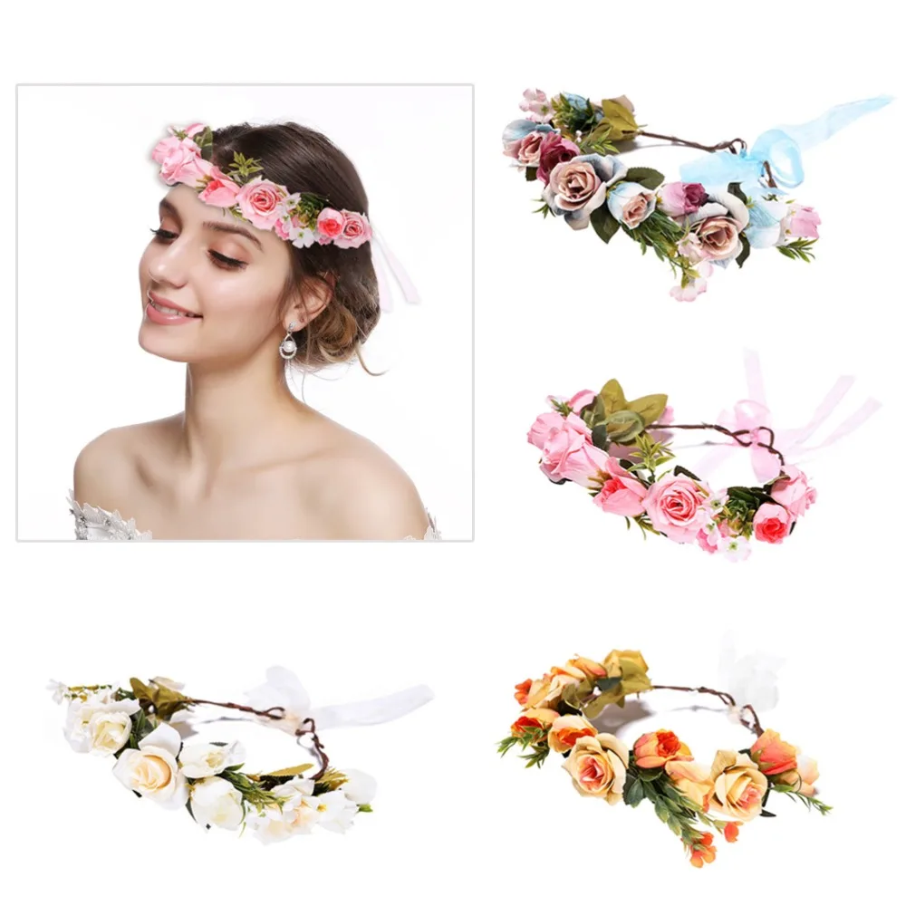 MISM Boho Crinkle розовая гирлянда женский цветок Корона лента Wianek Kwiatowy Свадебный
