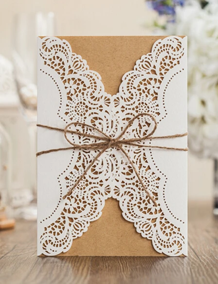 Винтаж свадебные приглашения лазерная резка День рождения Брак Приглашения