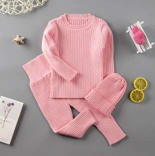 pink 3pcs 3 шт./компл. Демисезонный Зимняя одежда для маленькой девочки, вязаный свитер в рубчик, Свитера для мальчиков брюки Шапки Детская одежда От 0 до 2 лет 043 - Цвет: pink 3pcs