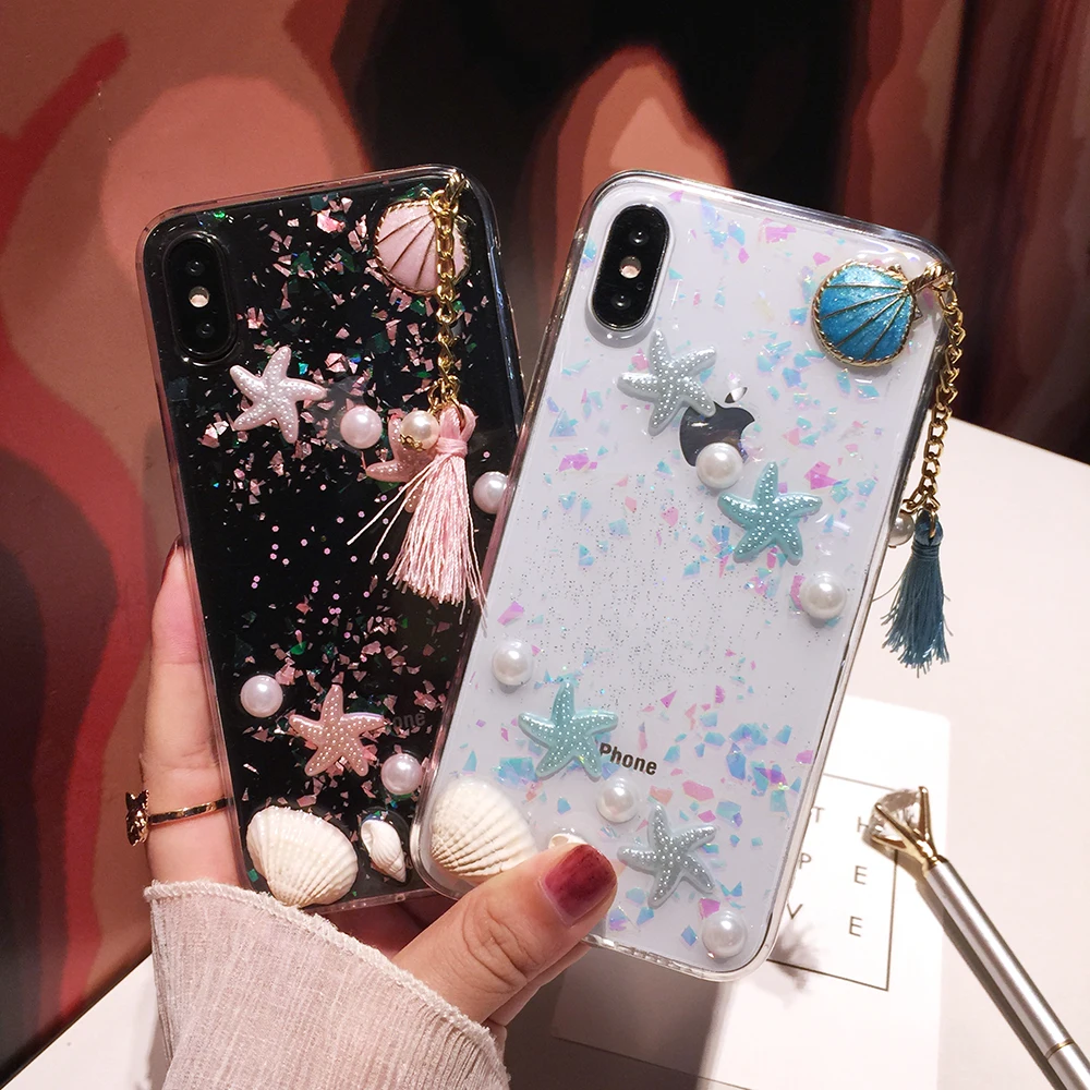 Чехол Qianliyao для iPhone XS Max XR милый 3D чехол с жемчужинами ракушками кисточками мягкий