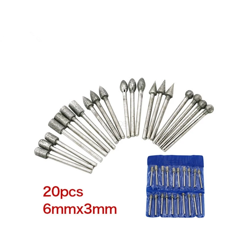 20 шт. Dremel аксессуары алмазные шлифовальные головки мини сверла Заусенцы Набор