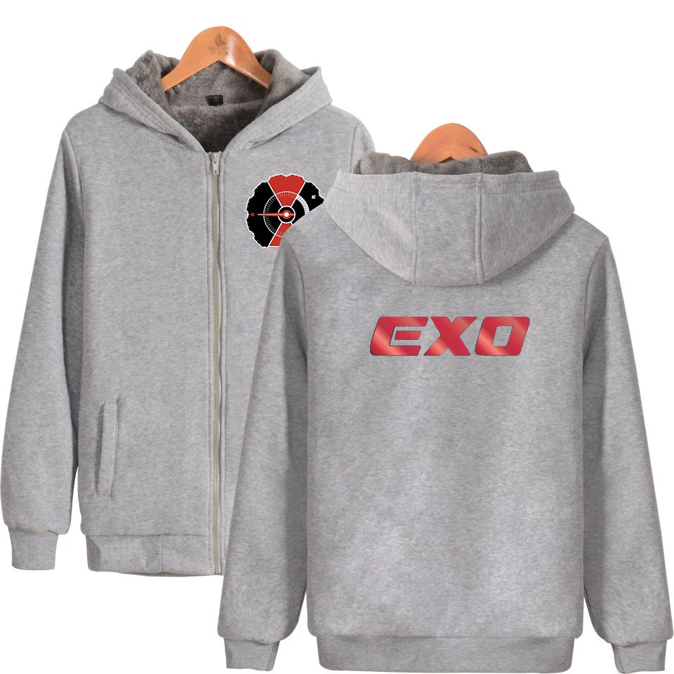 EXO Kpop зимние парки с принтом для женщин/мужчин длинным рукавом модные на молнии
