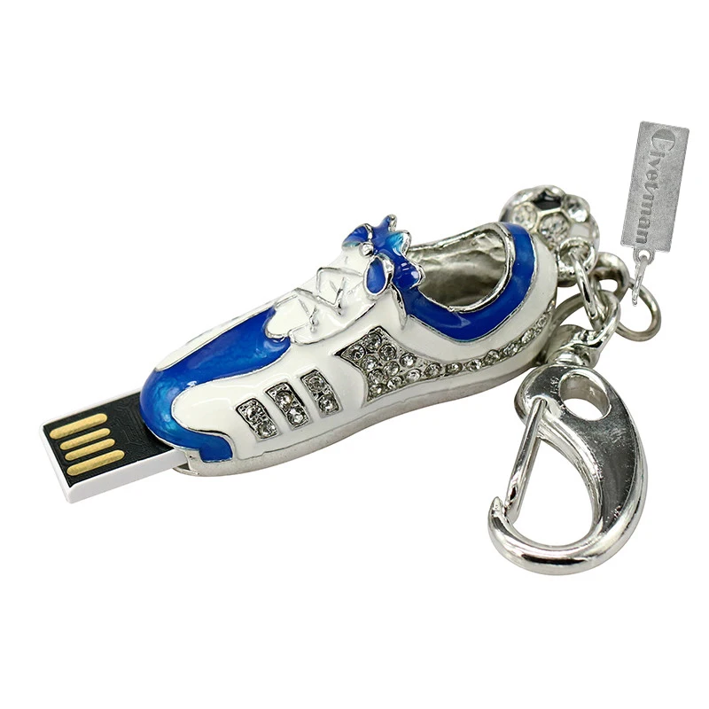 Кристальный USB флэш-накопитель Металлические футбольные кроссовки USB 2,0 флэш-память 4 ГБ 8 ГБ 16 ГБ 32 ГБ 64 ГБ ювелирные изделия флеш-накопитель