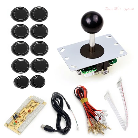 Черный Аркадная Raspberry Pi 1 2 3 проект аркадная кнопка+ 5 Pin аркадная палка+ USB кодер плата замена Sanwa Кнопка джойстик DIY - Цвет: Черный