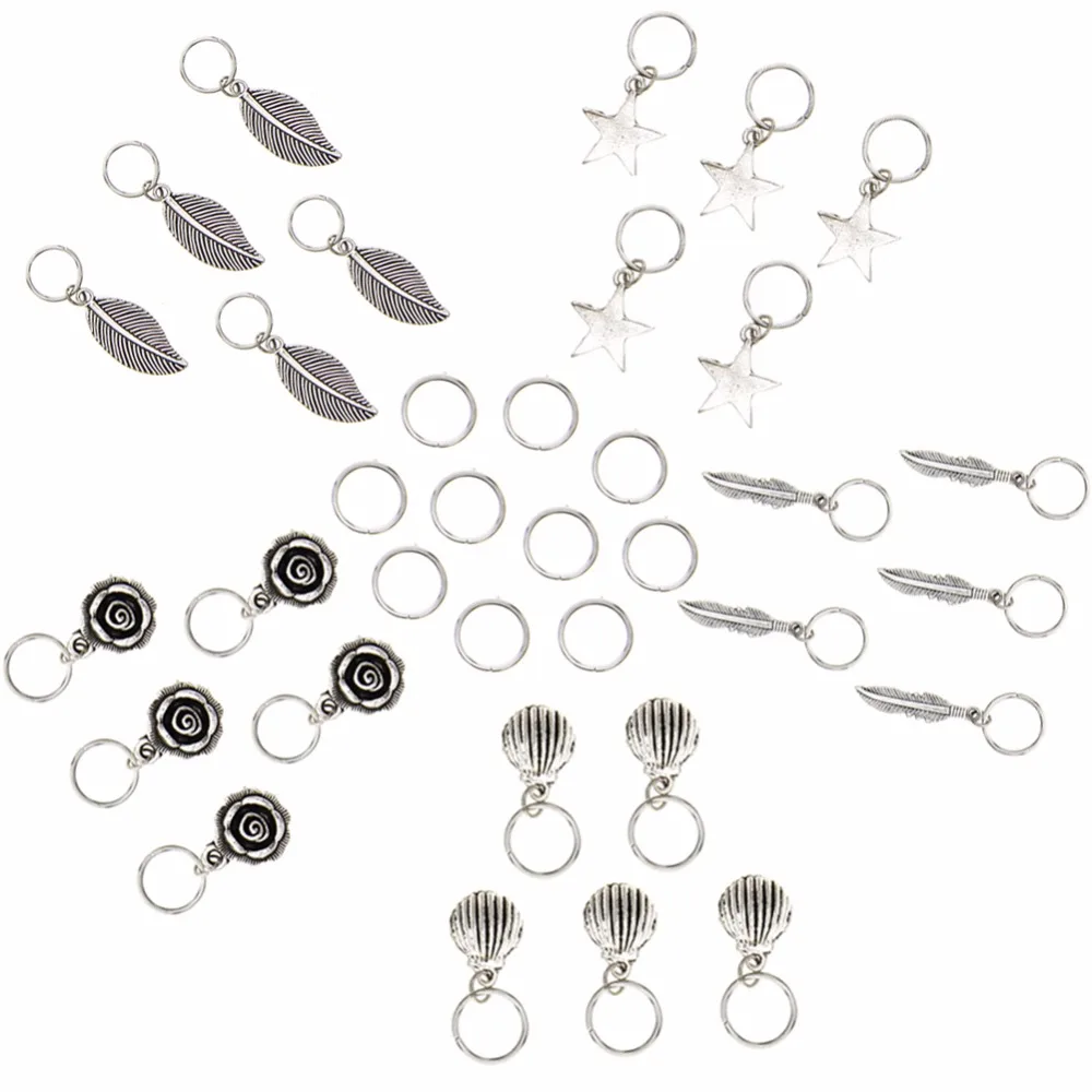 Посеребренные кольца подвески для волос 35 шт.|shell hair accessories|leaf accessorysilver leaf accessory |