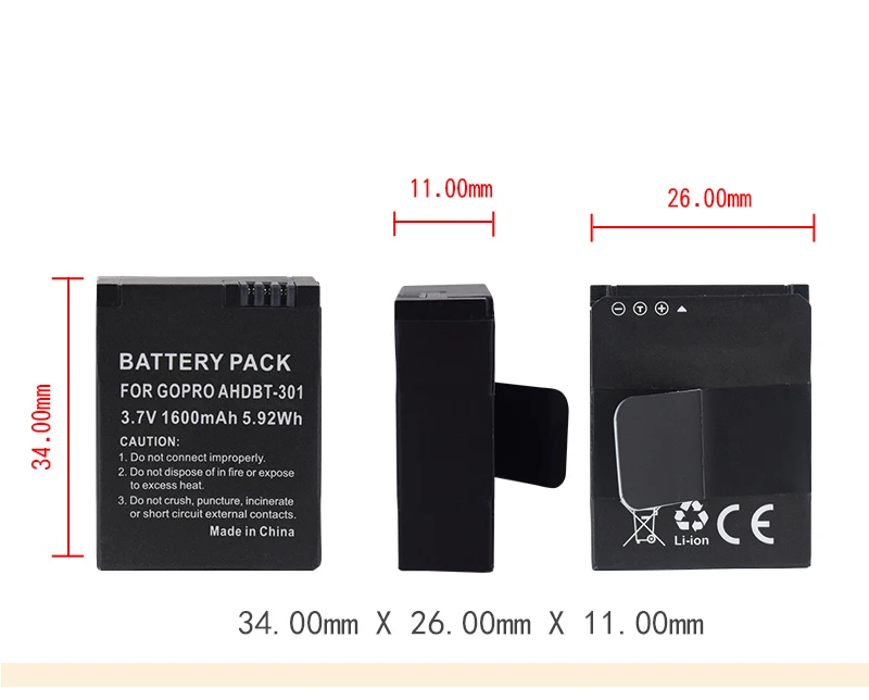 4 шт./лот 1600 мАч akku Go Pro hero 3/3+ 3,7 в батарея AHDBT-301 AHDBT301 AHDBT-201 для gopro hero 3 gopro3 3+ запчасти