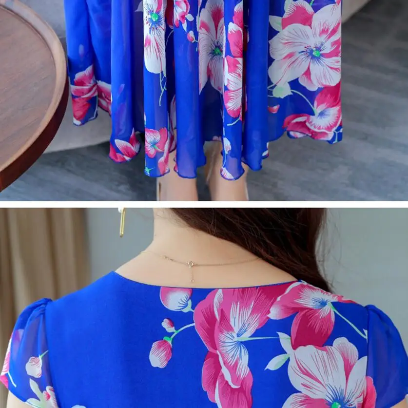

Summer Print Chiffon Dress Women 2019 New Bohemia Beach Dress Short sleeve Sexy Slim Elegant Long Dresses Plus Size 3XL vestidos