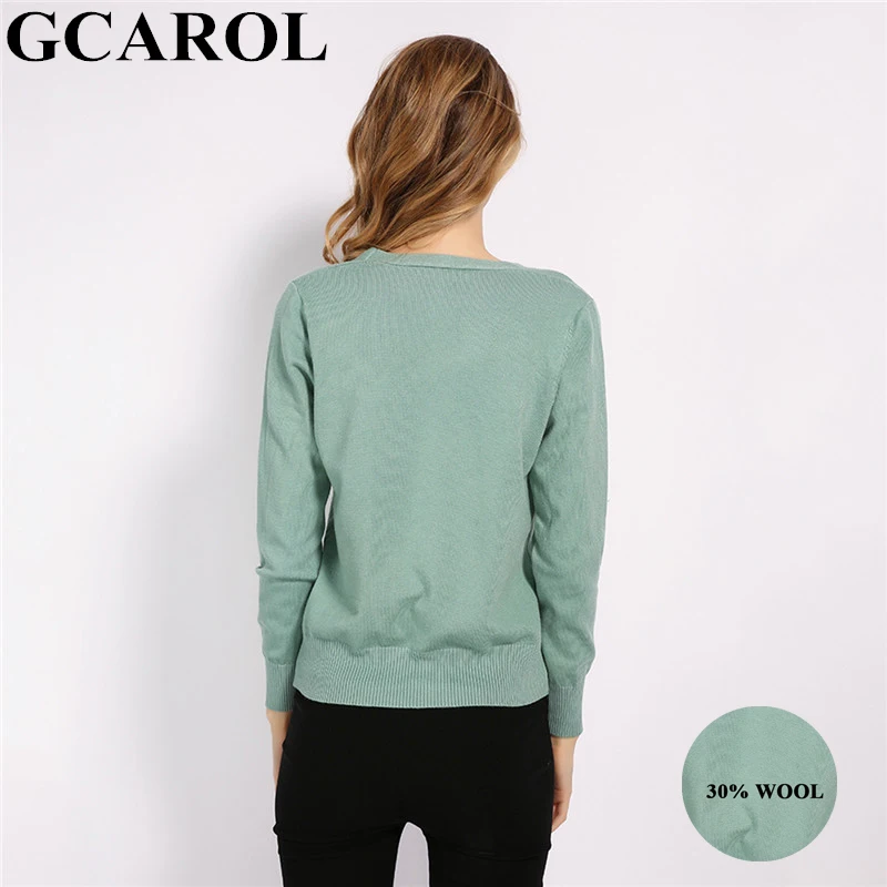 GCAROL New V Neck Women Candy 30% Wool Cardigan Fall Winter Minimalist OL Short Knit Jacket Elegant Stretch Knitwear S-2XL |