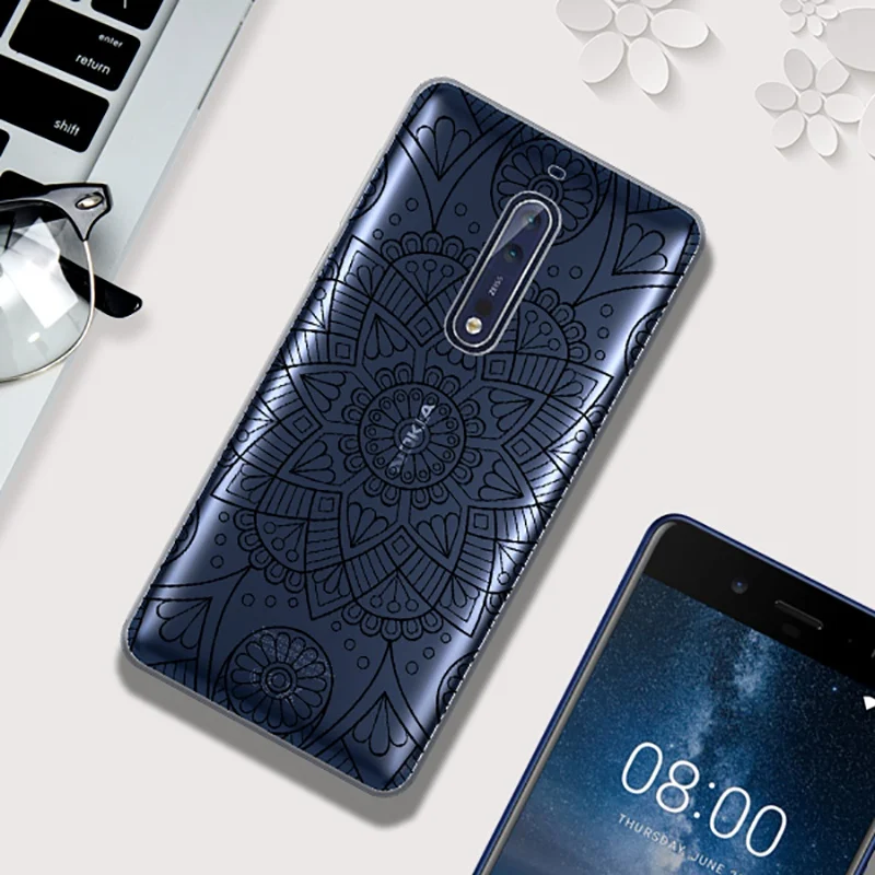 For Nokia 6 Case Silicone Soft Transparent Cover 5 Capa 3 8 TPU Black Flower Funda |