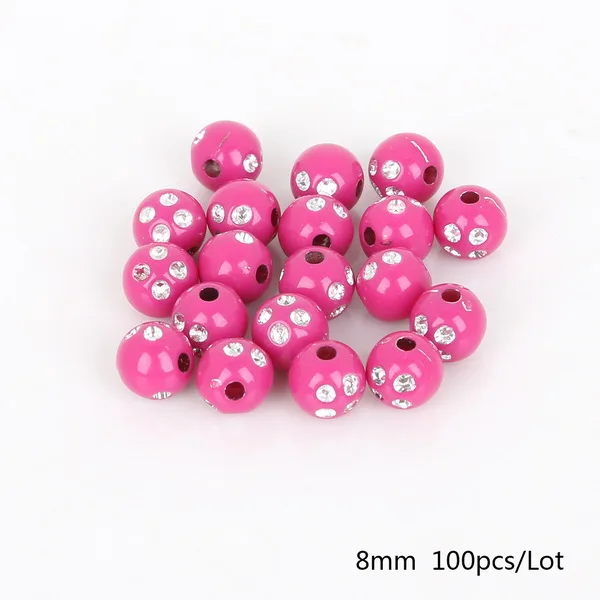 Fuchsia 100 шт 8 мм разноцветные хрустальные стразы круглые акриловые бусины для рукоделия Ремесло Украшение для альбома - Цвет: Fuchsia