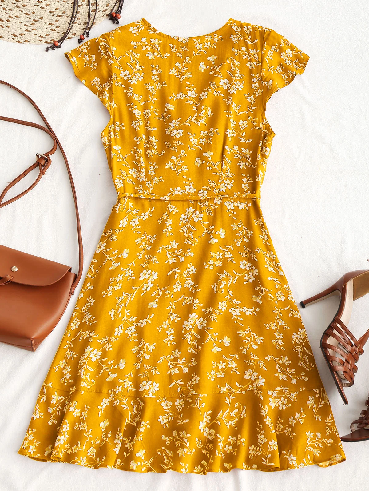 ZAFUL Летнее Платье Женщины Цветочные Рюшами Boho Платье Мода V Шеи Повседневные Пляжные Платья Бальные платья Женская длинная юбка новая