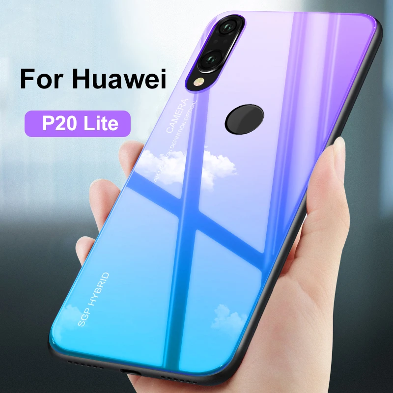 Чехол из закаленного стекла с градиентом для Huawei p20 lite чехол huwaei p 20 силиконовая