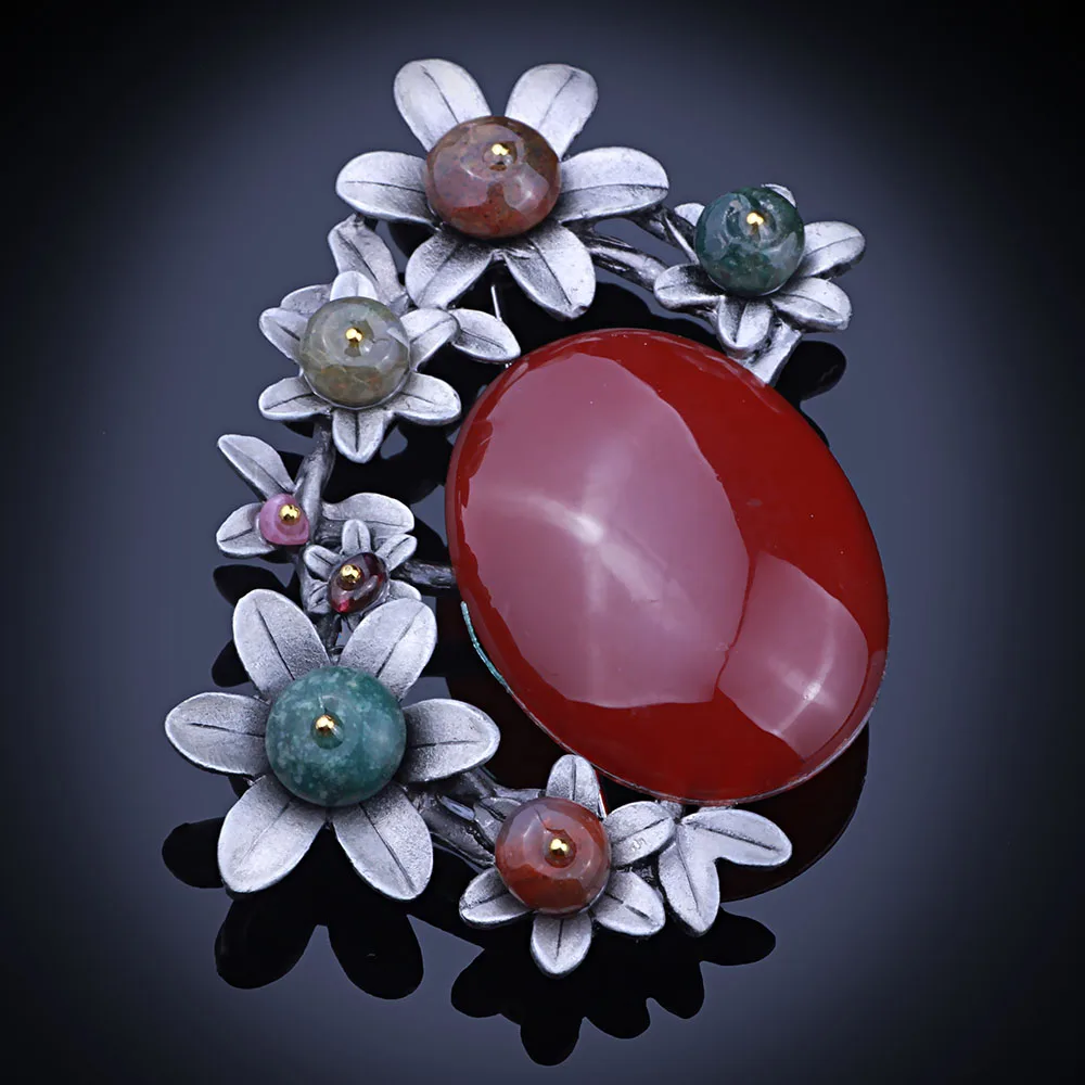 

Antiqued Silver Plated Vintage Brooch Wholesale Multicolor Natural Stone beads Brooches Scarf pins Fashion Sweater Accessories