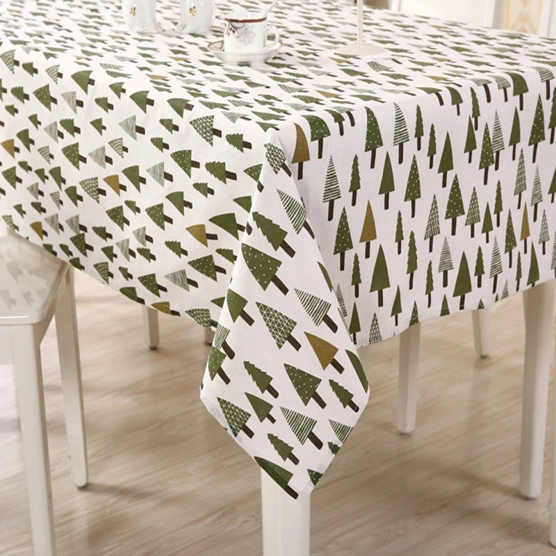 Скатерть прямоугольная из хлопка и льна с принтом зеленых деревьев|linen table cloth|table