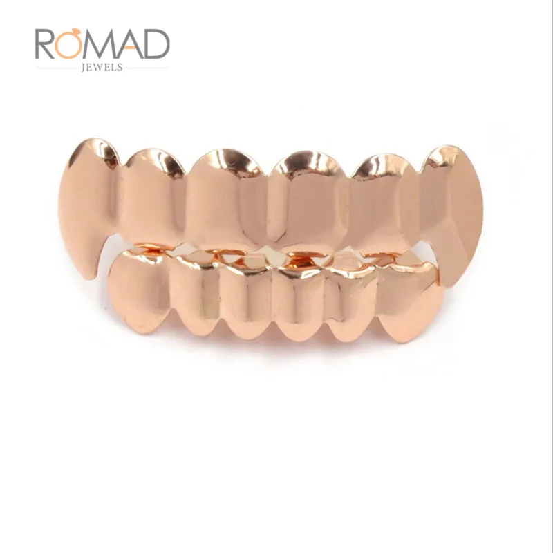 rose gold set Черный золотой серебряный цвет хип-хоп ЗУБЫ Grillz Top& Bootom Groll Зубы вампира ювелирные изделия лучший подарок на Хэллоуин Z4 - Окраска металла: rose gold set