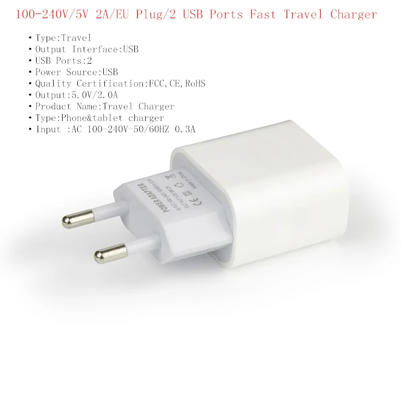 Штепсельная Вилка европейского стандарта 5В 2А 2USB адаптер зарядного устройства