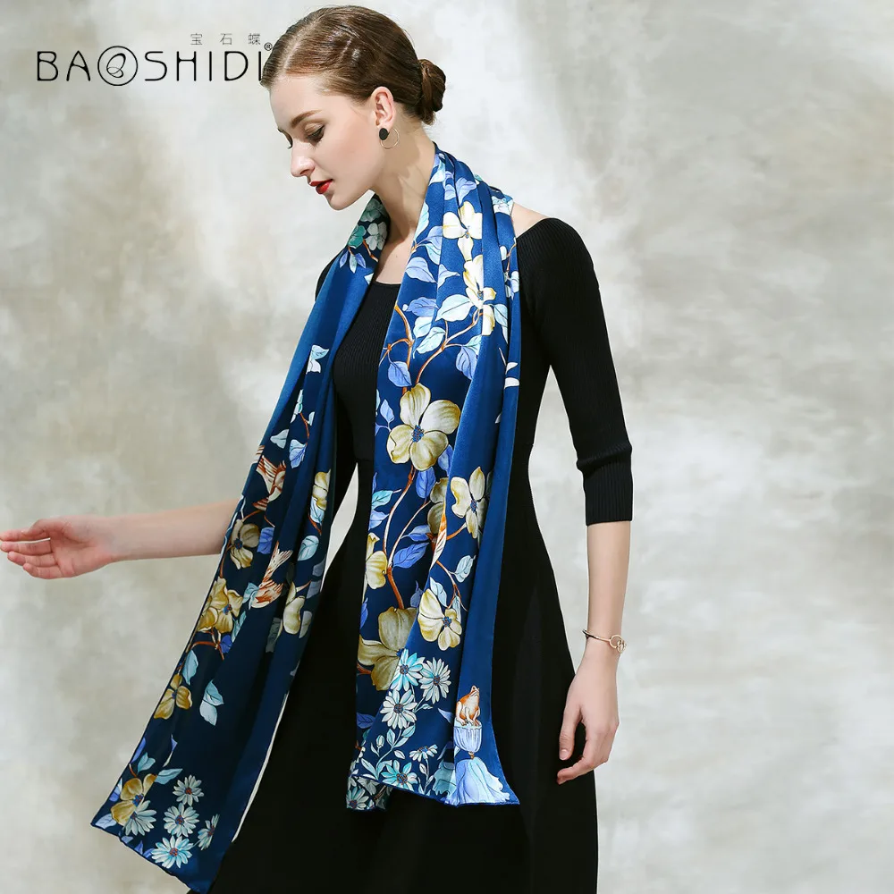 [BAOSHIDI] 100% шелковый длинный шарф 2017 женское Новое поступление шелковая атласная