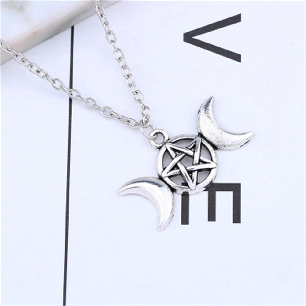 Винтажные модные ювелирные изделия Тройная Лунная богиня Wicca Pentagram Magic амулет-талисман Мужская подвеска кулон с полумесяцем женщины Тибетский колье