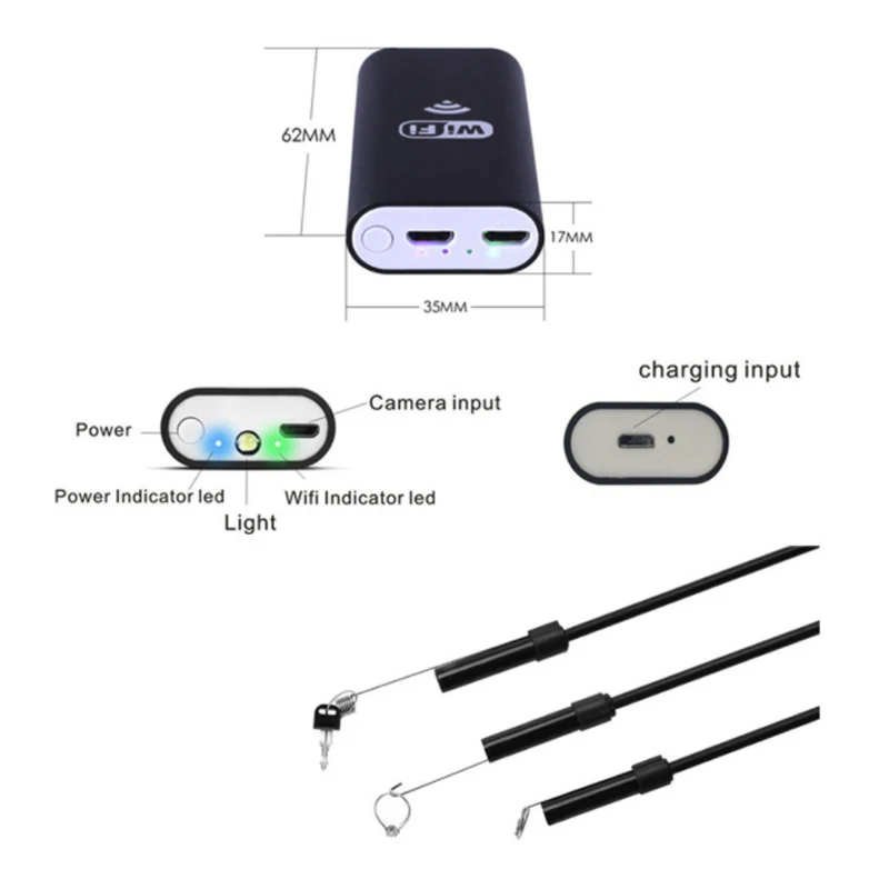 WI FI эндоскопа Камера мини Водонепроницаемый мягкий кабель инспекции 8 мм 1 м USB
