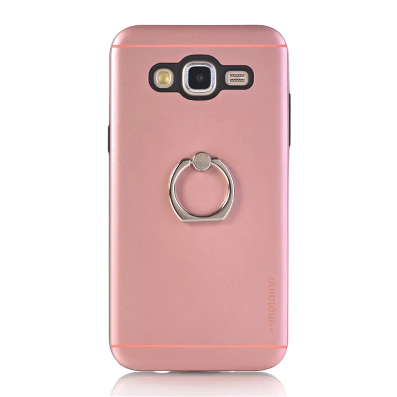 Luxury Motomo Metal Brush Hard Shell Case For Samsung Galaxy J1 Ace Back Cover With Ring Stand |