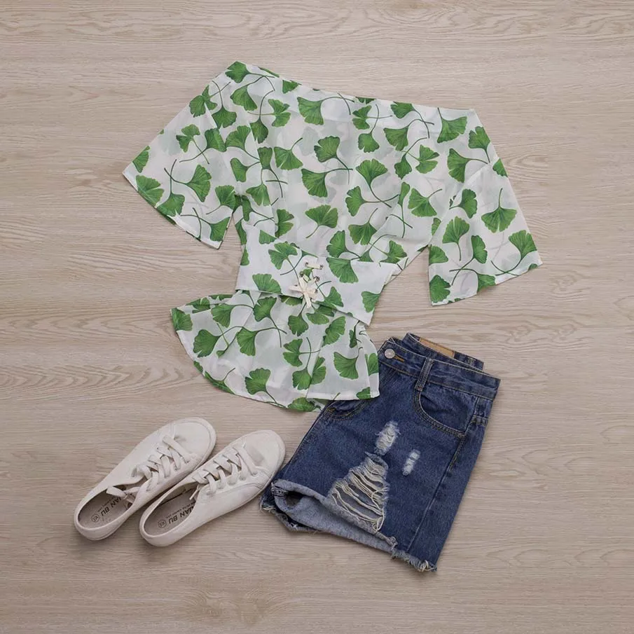 Женские летние топы с принтом Элегантная туника со шнуровкой повседневные