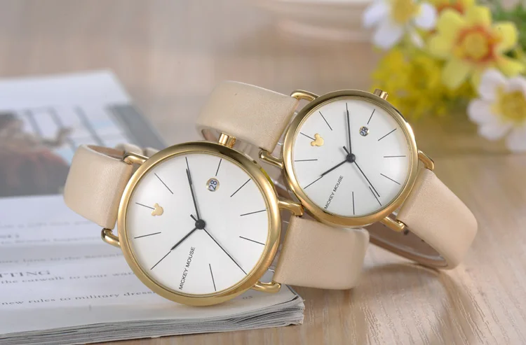 Часы наручные DISNEY для мужчин и женщин модные простые кварцевые дамские с кожаным