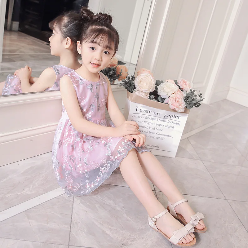Baby Girl Bohemian Dress 2019 Summer New Girls Embroidered Sweet Lace Princess Evening Cute Mesh Sleeveless | Детская одежда и