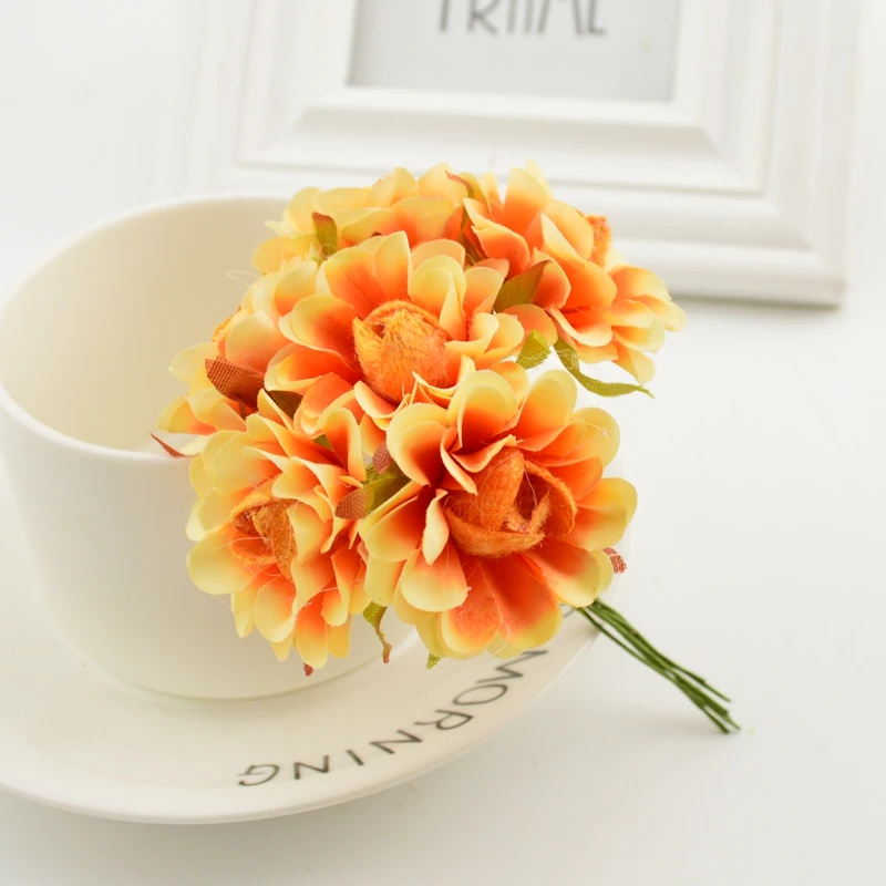 6 шт. шелк ручной работы искусственный букет Роза свадебное украшение цветок