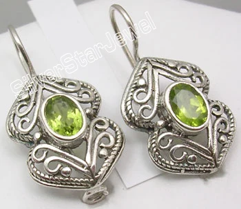 PERIDOT Chanti Международный чистого серебра голубой топаз антикварный стиль женские ювелирные изделия серьги 1 1/8 дюймов - Окраска металла: PERIDOT