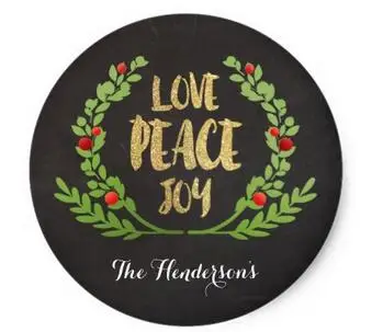 

1,5 дюймовые рождественские наклейки с надписью LOVE PEACE JOY WREATH