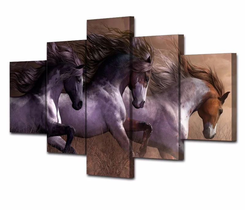 5 шт. Картина на холсте с изображением животных Настенная картина лошадь печать