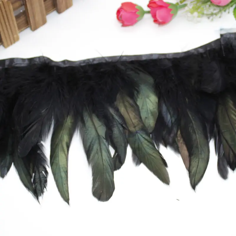 black 2 м/10 цветов окрашенные петух Hackle куриное перо отделка 10-15 см седло перо ленты курица отделка из перьев - Цвет: black
