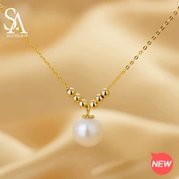 sa silverage18k yellow gold freshwater pearl pendant necklaces for woman pinkwhitepurple round ball pearl necklaces trendy