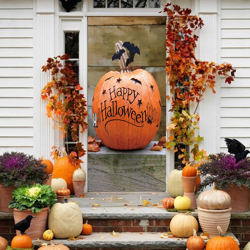 

Newest Happy Halloween Pumpkin unique Witch Bat Door Sticker Wallpaper sticker adesivo de parede Home Decoration Decal Decor