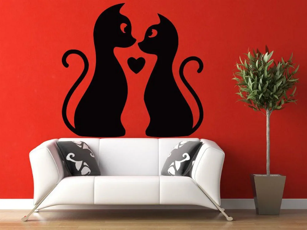 Настенный Стикеры кошки любят Art украшение на стену спальни сердце виниловые