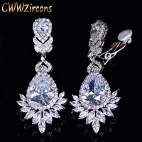 cwwzircons no hole piercing ear jewelry cubic zirconia crystal bridal long luxury wedding clip on earrings non pierced cz409