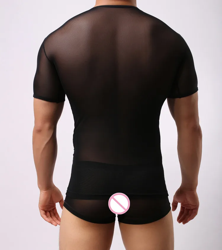 Мужское нижнее белье домашняя одежда прозрачная газовая футболка с короткими