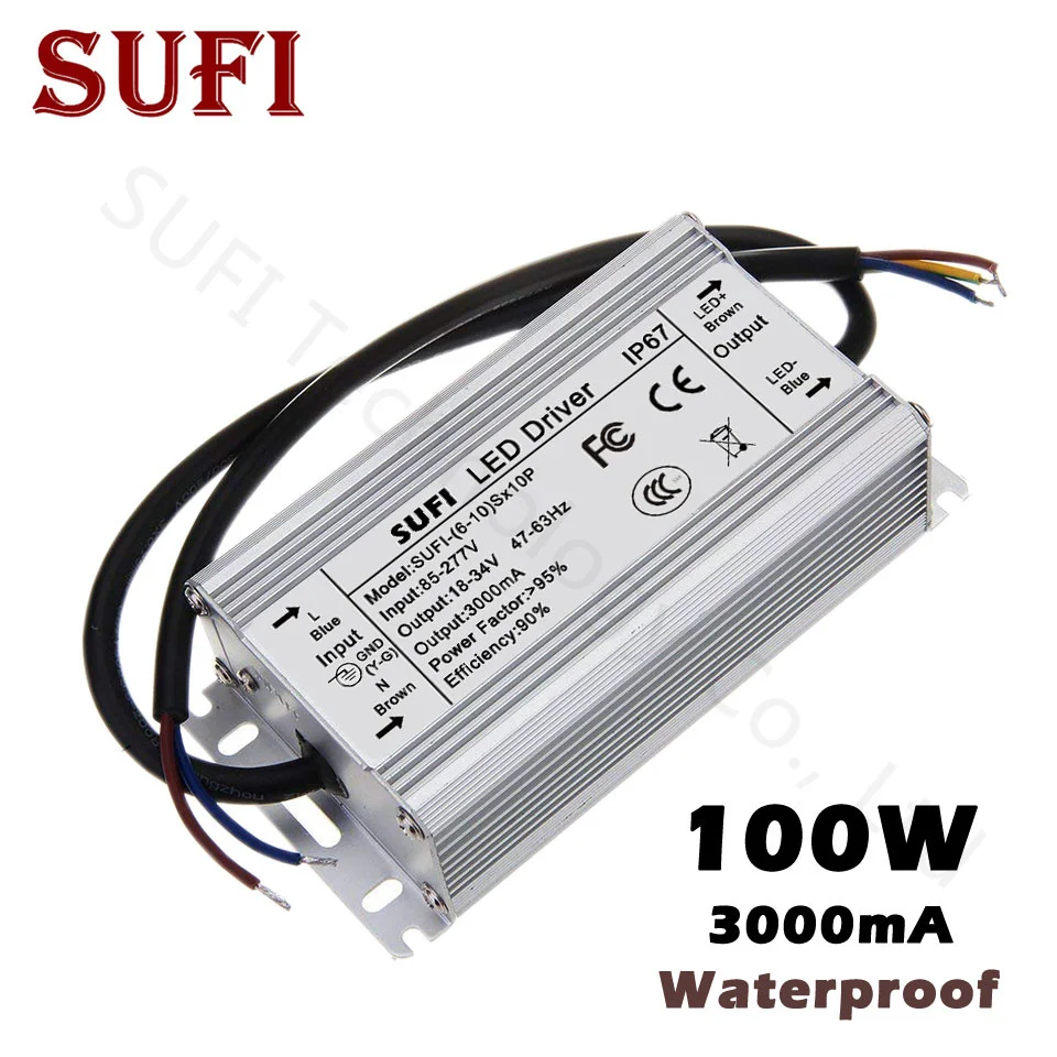 AC85-277V к DC18-34V Питание 100 Вт светодиодный драйвер Водонепроницаемый светодиодный Трансформеры 3000mA для Мощность прожектор лампы
