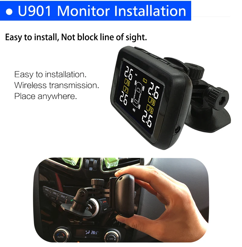 2017 U901 автомобильный беспроводной TPMS система контроля давления в шинах с 4