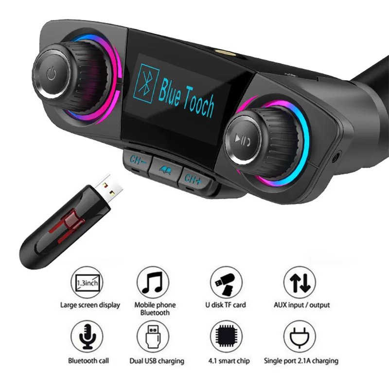 TOSPRA FM передатчик Aux Bluetooth Handsfree автомобильный комплект аудио mp3 плеер с умным