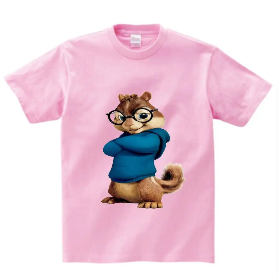 pink childreT-shirt Коллекция года, детские футболки футболка с аниме «Элвин и Бурундук» футболка с короткими рукавами для мальчиков и девочек camiseta Theodore, футболка с рисунком - Цвет: pink childreT-shirt