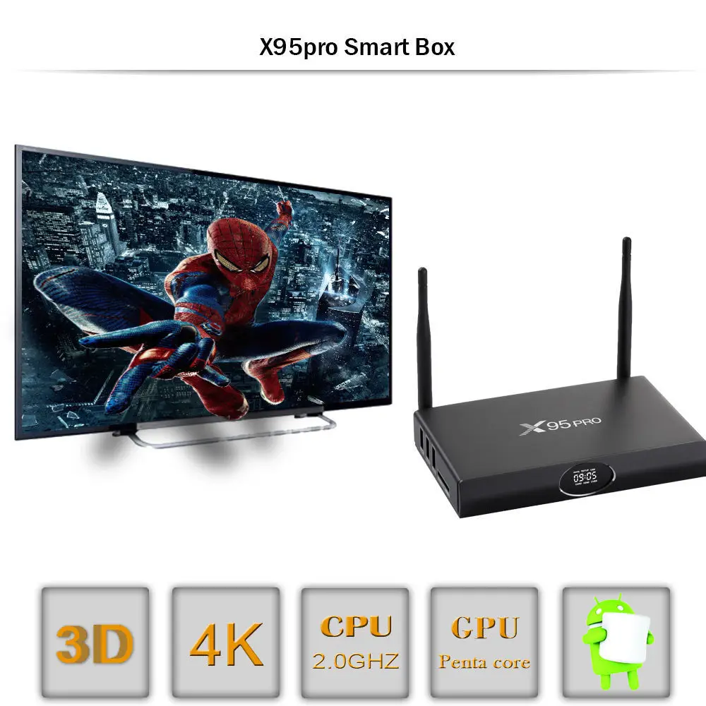 2G 16G X95 PRO Android 6,0 H.265 4K* 2K UHD Smart PC tv BOX четырехъядерный Bluetooth 4,0 wifi IP tv полностью загруженный приемник