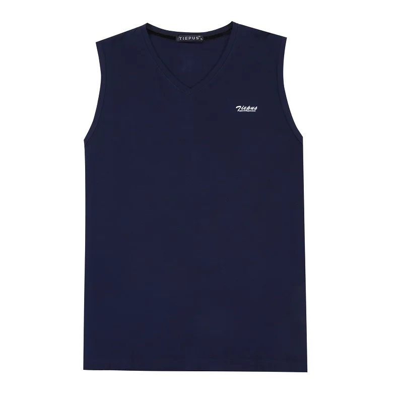 navy blue Брендовая одежда, мужской летний жилет без рукавов, хлопковые топы, широкий ремень, эластичность, фитнес, v-образный вырез, майки для мужчин - Цвет: navy blue