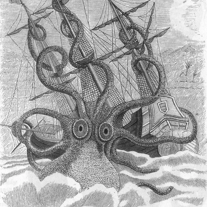 Giant Squid Attacking Ship 1801 Poster Print by Science Source (24 x 36) | Дом и сад