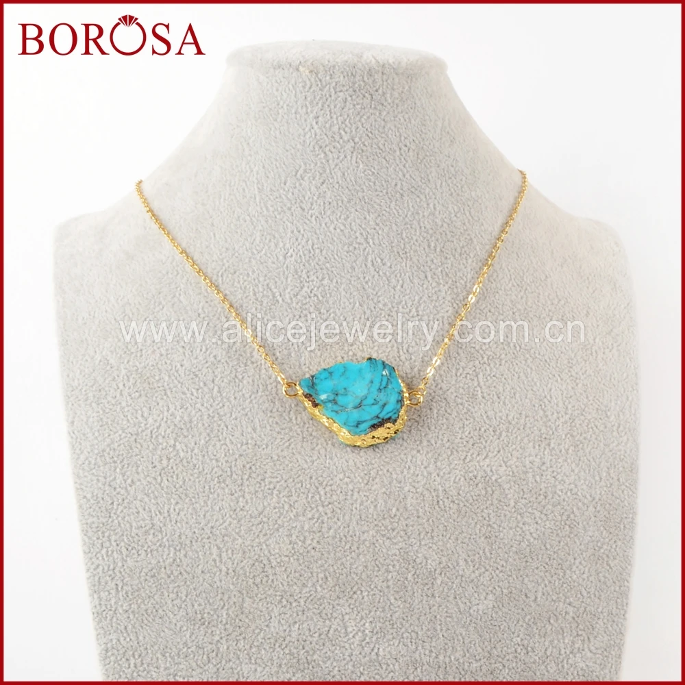 BOROSA 5 шт. Золотой/Серебряный цвет 100% натуральные бирюзы рельефный разъем