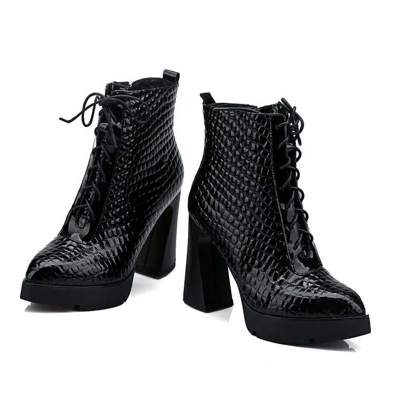 

Smeeroon fashion super high heels slip on+cross tied cow genuine leather boots autumn winter boots for women ankle boots black