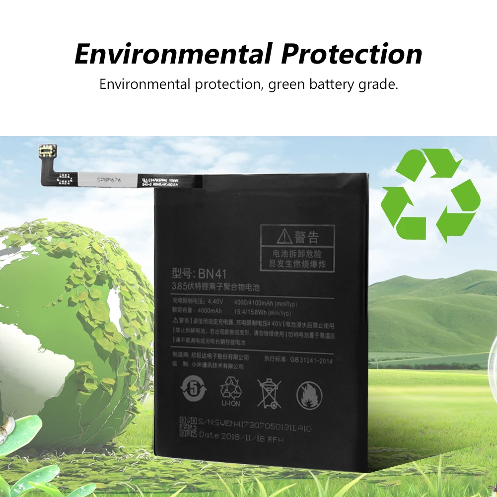 Аккумуляторная батарея BN41 BN-41 BN 41 4100MAH Стандартная батарея Замена для Xiaomi Redmi Note 4 сотового телефона